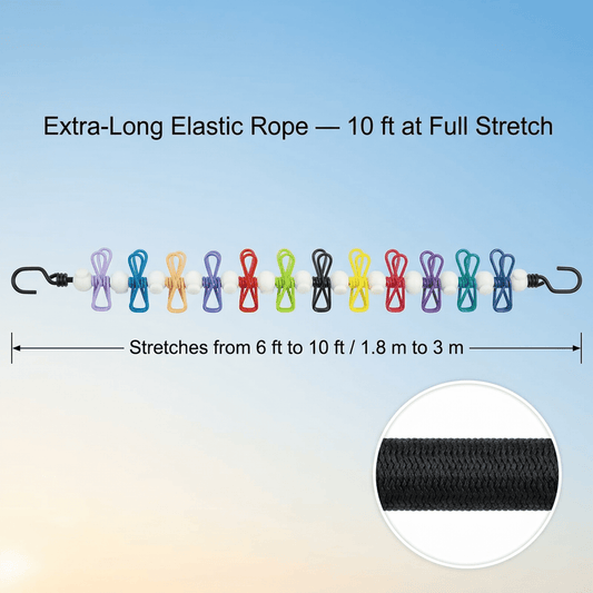 CNDRLEF Portable Travel Clothesline with 12 Clips, Glow in the Dark Laundry Line, Stretchable 6-10 Ft with Bag for Camping, Hotel, RV