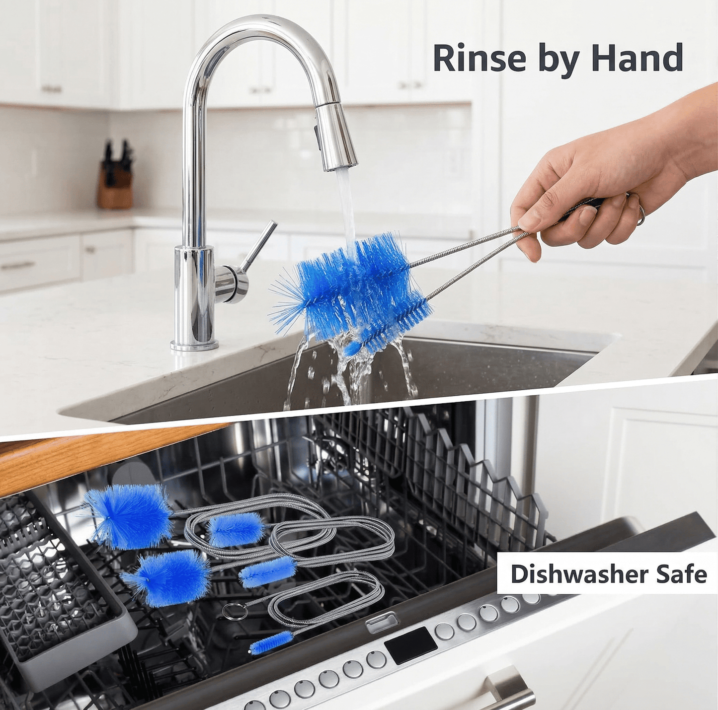 CNDRLEF 3-Piece Drain Brush Set, 61in Flexible Stainless Steel Pipe Cleaning Brushes with 5 Sizes, Double-Ended Tube Cleaner for Sink, Drain & AC Line