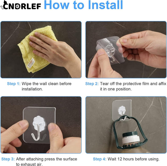 CNDRLEF 20 Packs Adhesive Hooks, Heavy Duty 22lb(Max) Wall Hooks for Hanging Key Cup Hat Coat Holder, Transparent Waterproof Sticky Hooks Wall Hangers for Kitchen Bathroom Shower Door Hanger Hooks