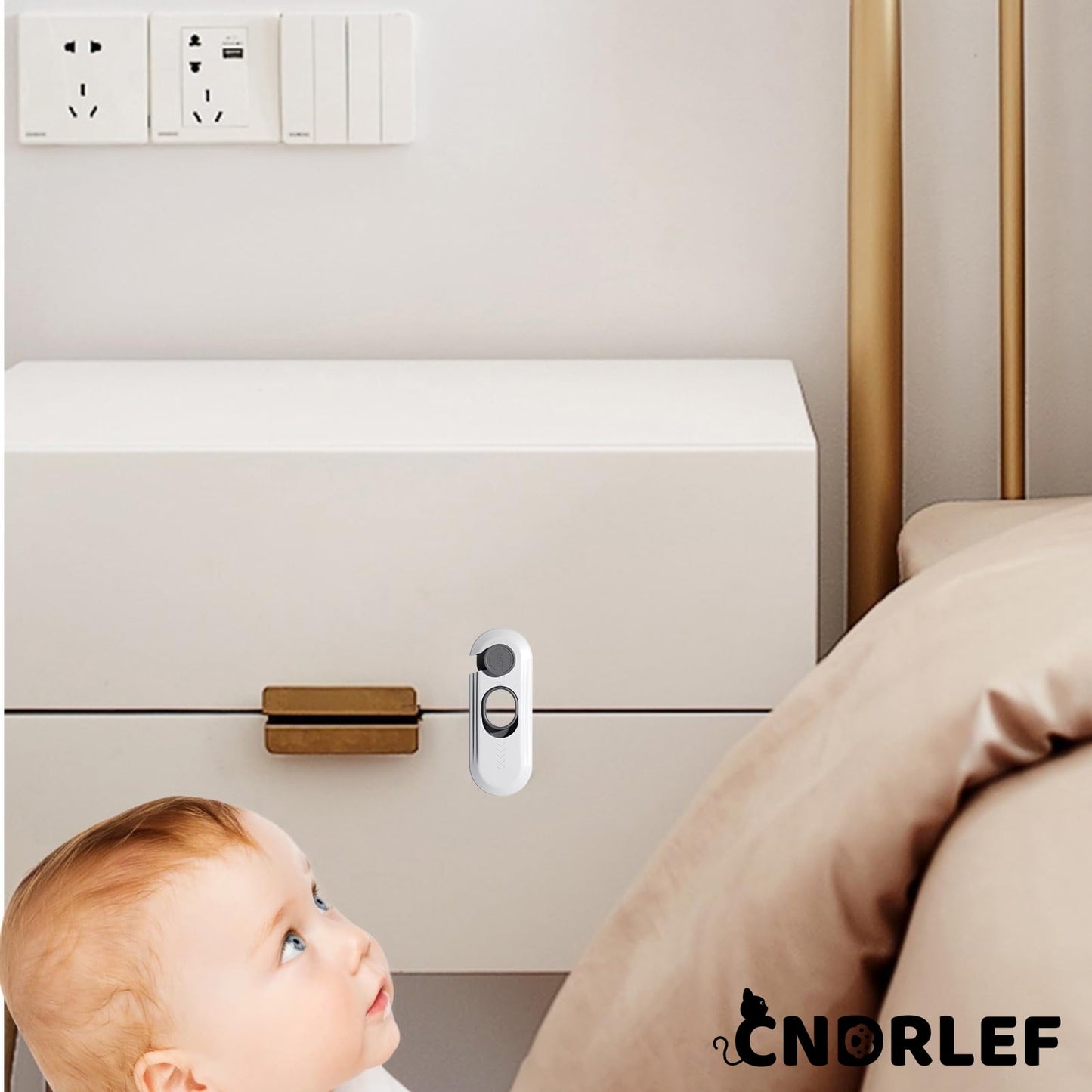 CNDRLEF Childproof Cabinet Locks 5 Pack - No Drill Adhesive Safety Latches for Cabinets, Drawers, Fridge, Pantry & Closet, Baby Proofing White
