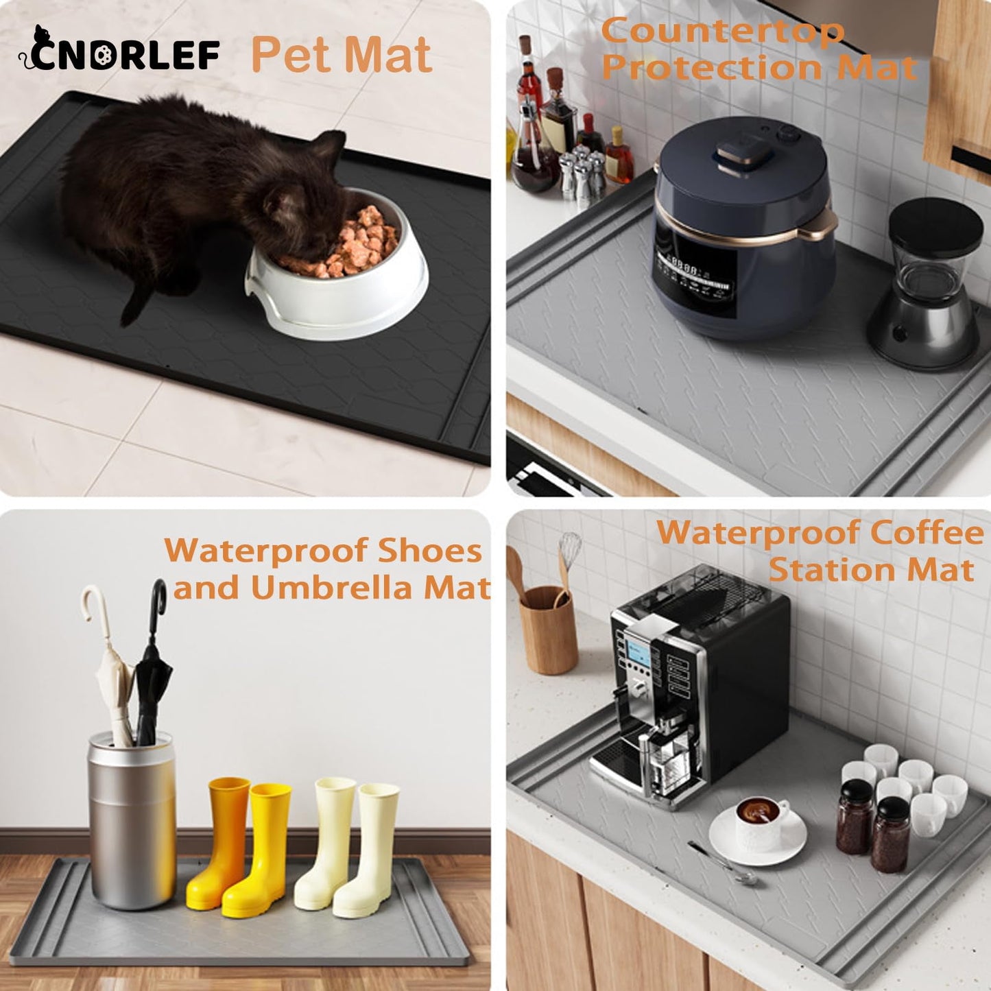 CNDRLEF 34"x22" Cut-to-Size Silicone Under Sink Mat - Waterproof Cabinet Protector & Cat Litter Mat for Home Kitchen, Drain Hole Design (1 Pack, Dark Gray)