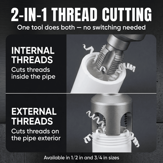 CNDRLEF PVC Pipe Threading Tool Kit, 2 Pack 1/2" & 3/4" Internal External Pipe Thread Cutter, Drill Compatible for PVC CPVC PPR PE Plastic Pipe