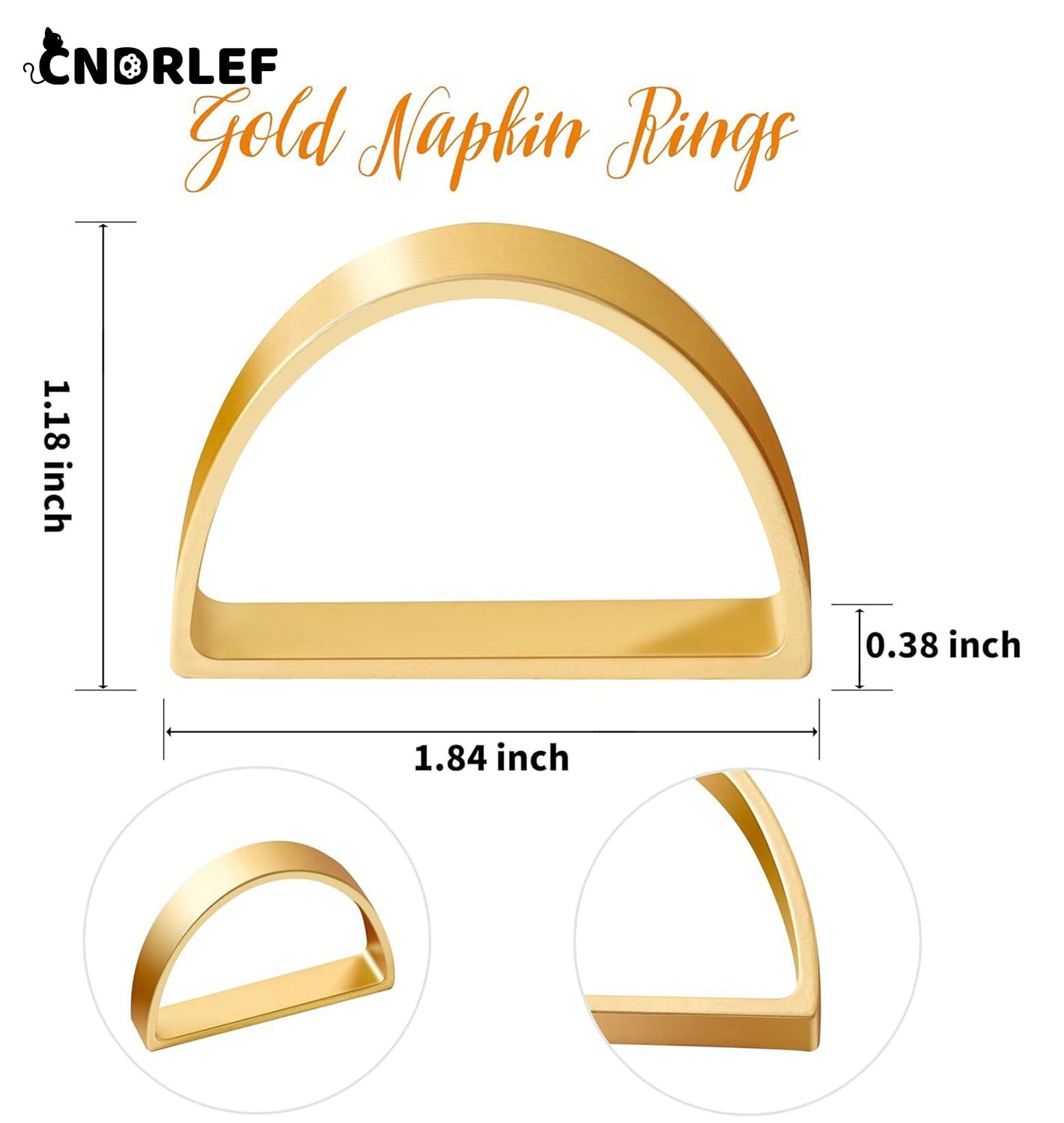 CNDRLEF 10 Pack Matte Gold Napkin Rings - Stainless Steel Semicircle Ring Holder for Wedding, Christmas, Party Dinner Table Setting
