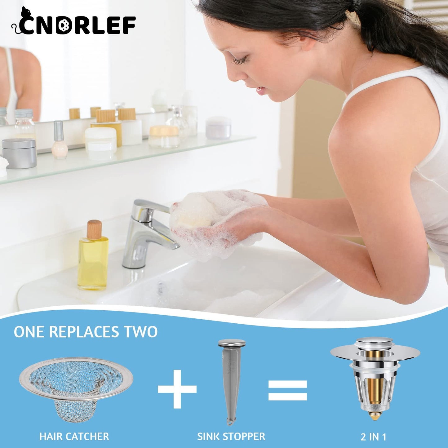 CNDRLEF 2-Pack Bathroom Sink Stopper with Hair Catcher – Universal Pop-Up Drain Strainer for 1.1–1.5 inch US Standard Sink Drain Holes, Anti-Clog Basin Stopper