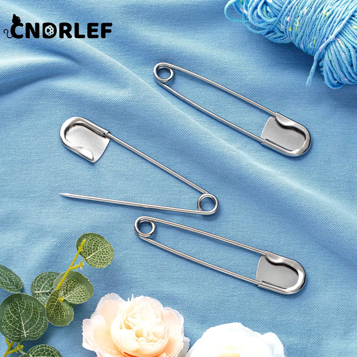 CNDRLEF 8 Pack 5 Inch Jumbo Stainless Steel Safety Pins - Extra Large Heavy Duty, Secure Locking for Outdoor, Craft, Key Rings, Upholstery (Silver)