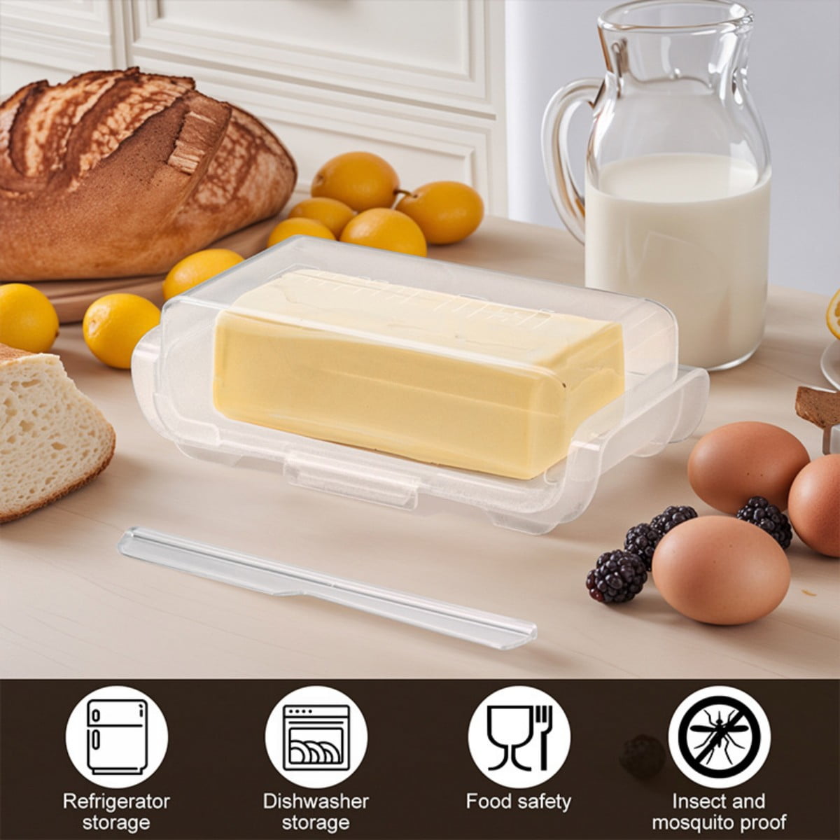CNDRLEF Butter Dish with Lid , Transparent Butter Keeper Container for Refrigerator & Countertop, Fits East/West Coast & European Butter Sticks