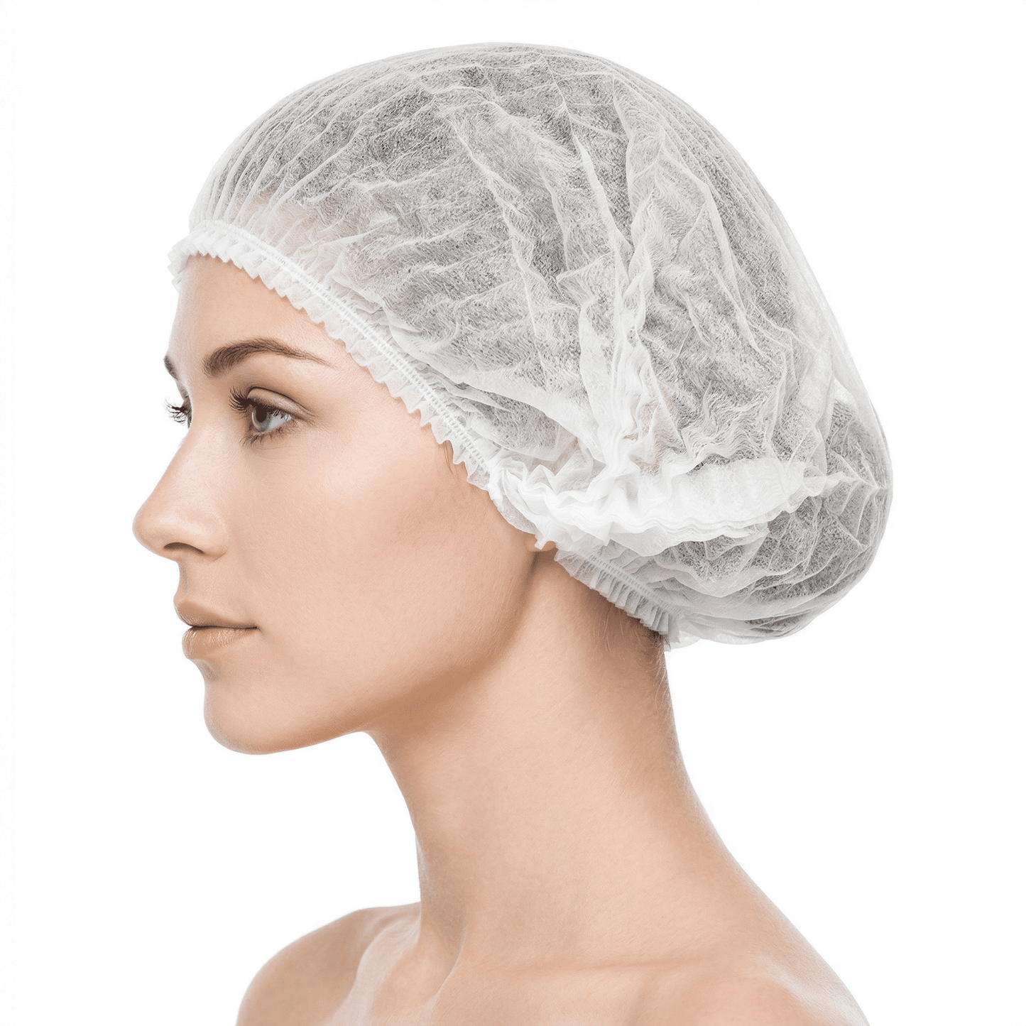 CNDRLEF Disposable Bouffant Caps 100 Count, 21 Inch Hair Nets with Double Elastic Band, Breathable Non-Woven Hair Covers, White