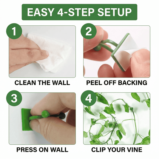 CNDRLEF Plant Wall Clips 100 Pack, Self Adhesive Vine Clips for Climbing Plants, Green Wall Plant Holder for Indoor Vines and Cable Management