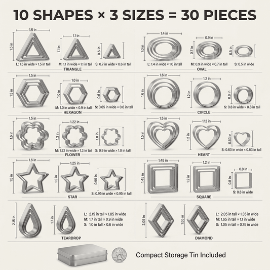 CNDRLEF Mini Cookie Cutters Set, 30 Pieces, 10 Shapes 3 Sizes, Stainless Steel Small Biscuit Cutters with Storage Tin for Baking, Fondant, Fruit