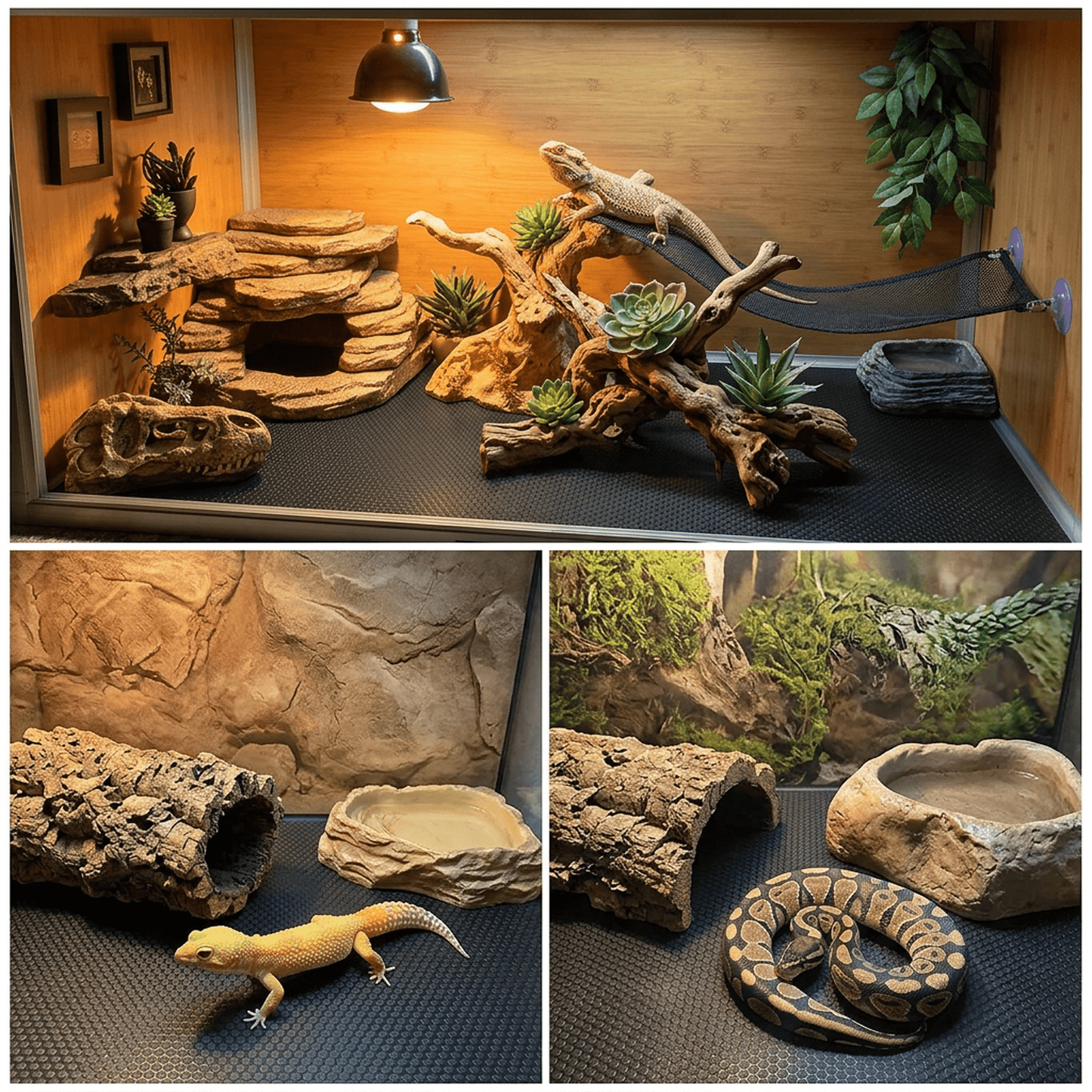 CNDRLEF Reptile Carpet, 17.5 x 79 in Cut to Fit Terrarium Liner, Textured Tank Mat for Bearded Dragon, Leopard Gecko, Snake & Tortoise, Black