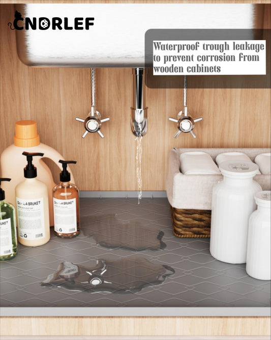 CNDRLEF 34"x22" Cut-to-Size Silicone Under Sink Mat - Waterproof Cabinet Protector & Cat Litter Mat for Home Kitchen, Drain Hole Design (1 Pack, Dark Gray)