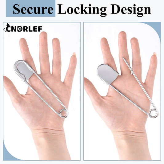 CNDRLEF 8 Pack 5 Inch Jumbo Stainless Steel Safety Pins - Extra Large Heavy Duty, Secure Locking for Outdoor, Craft, Key Rings, Upholstery (Silver)