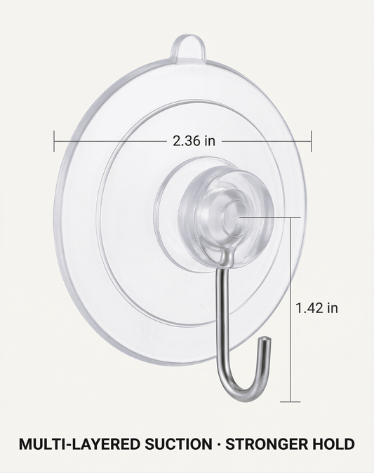 CNDRLEF Clear Suction Cup Hooks 10 Pack, 2.36 Inch Reusable No-Drill Shower Hooks for Glass, Tile, Mirror, Bathroom & Kitchen