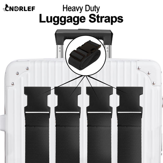 CNDRLEF Heavy Duty Luggage Straps 4-Pack for Suitcases, 2 Black + 2 Orange