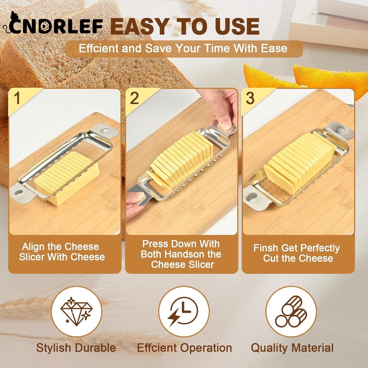 CNDRLEF Stainless Steel Cheese and Butter Slicer - Multipurpose Cutter for Blocks, Dishwasher Safe