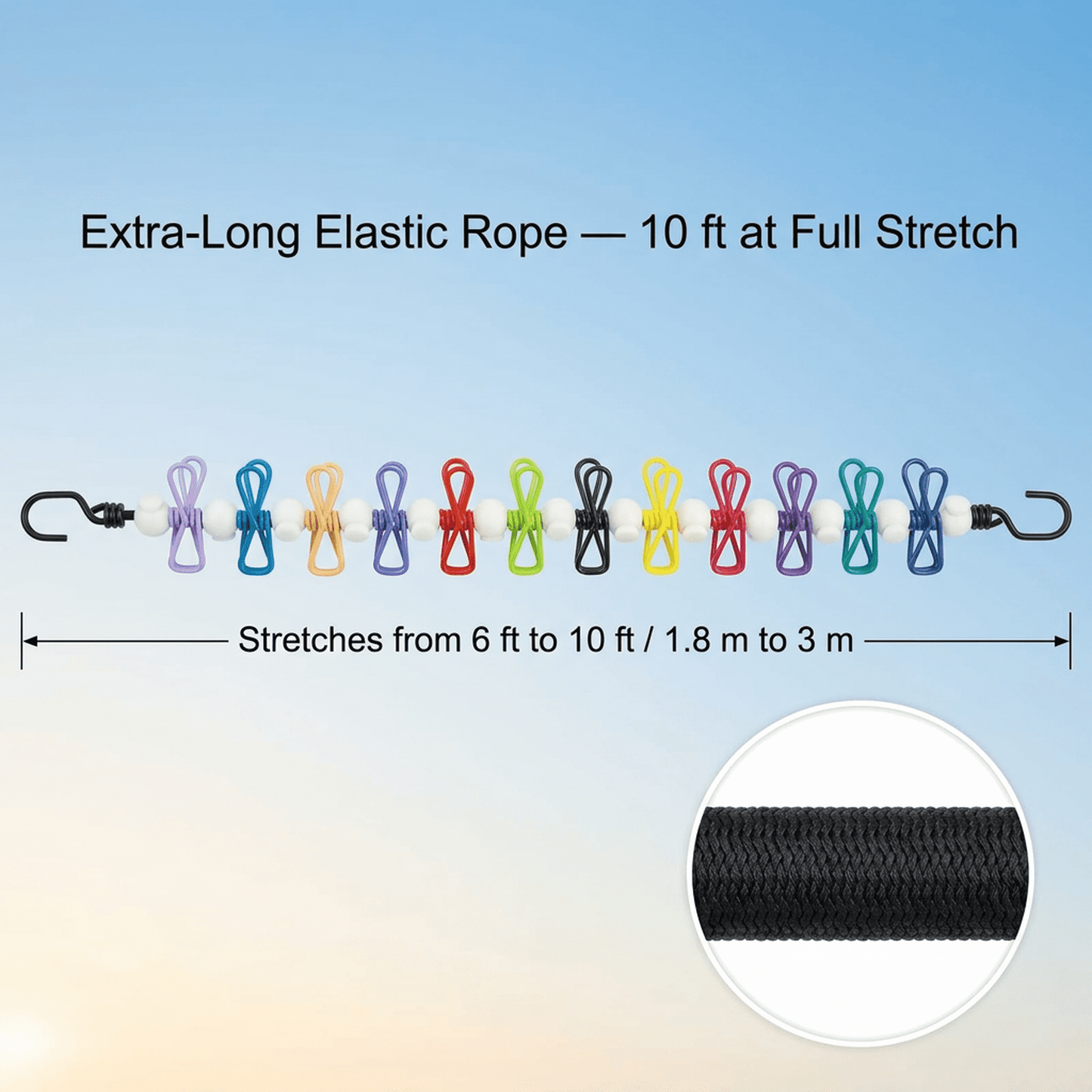 CNDRLEF Portable Travel Clothesline with 12 Clips, Glow in the Dark Laundry Line, Stretchable 6-10 Ft with Bag for Camping, Hotel, RV
