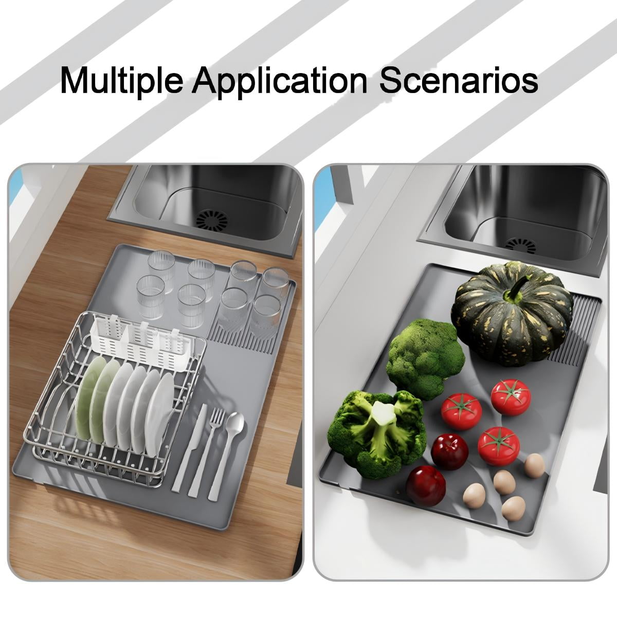 CNDRLEF 2-in-1 Silicone Coffee Mat with Drain Outlet, 40x60cm Detachable Coffee Machine Mat for Countertops, Non-Slip Heat Resistant Bar Pad for Espresso Machines, Kitchen Counter Protection (Gray)