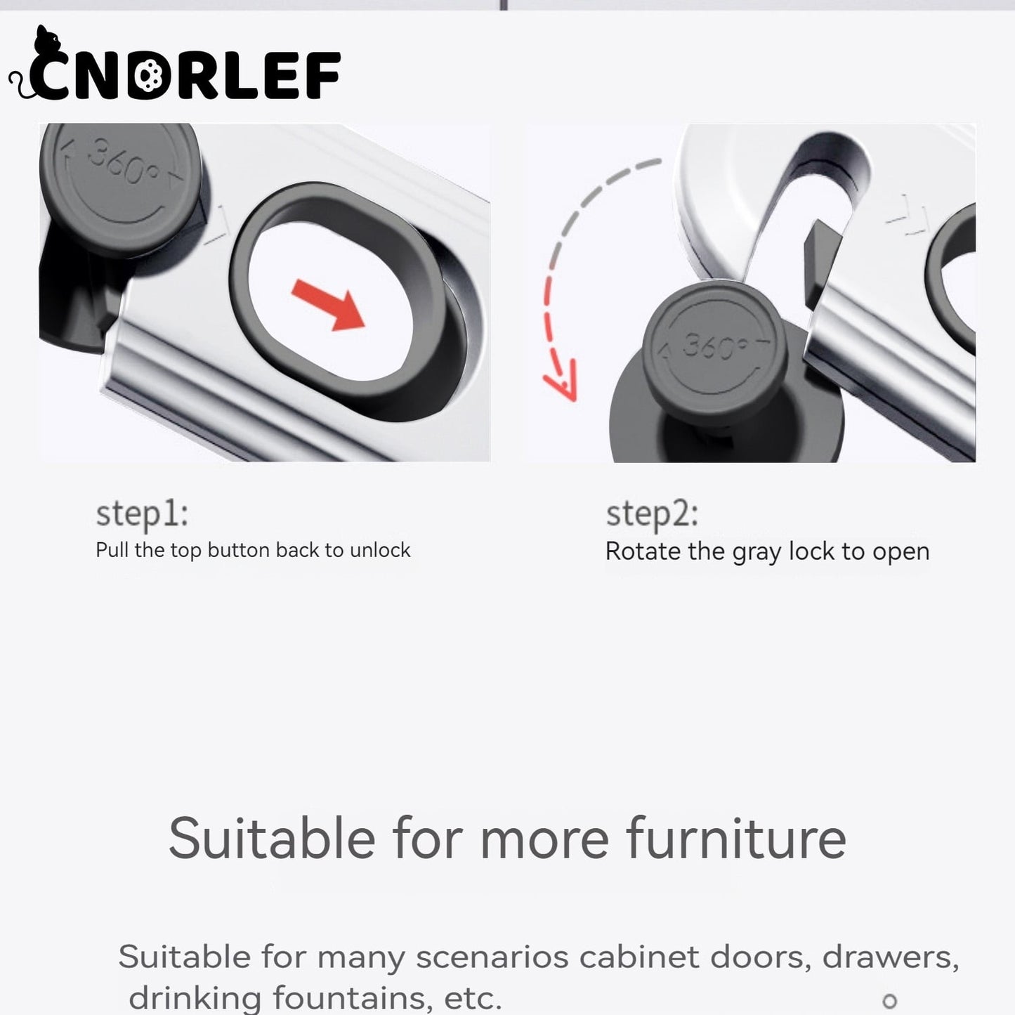 CNDRLEF Childproof Cabinet Locks 5 Pack - No Drill Adhesive Safety Latches for Cabinets, Drawers, Fridge, Pantry & Closet, Baby Proofing White