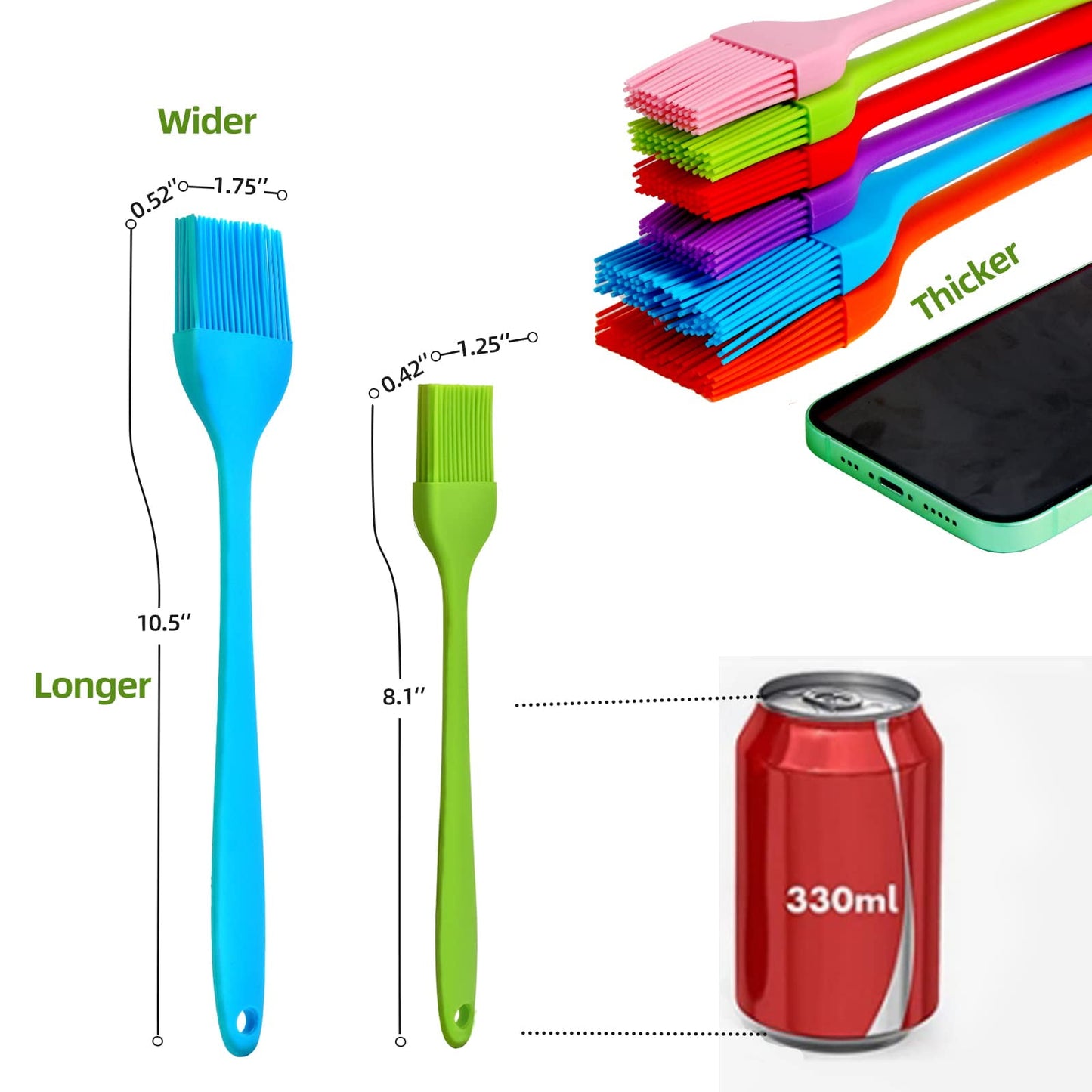 CNDRLEF 6-Pack Silicone Basting Brushes (3 Large & 3 Small), Heat Resistant Up to 480°F, Food Grade One-Piece Pastry Brushes for Baking, BBQ, Cooking, Basting Sauce, Oil, Marinade