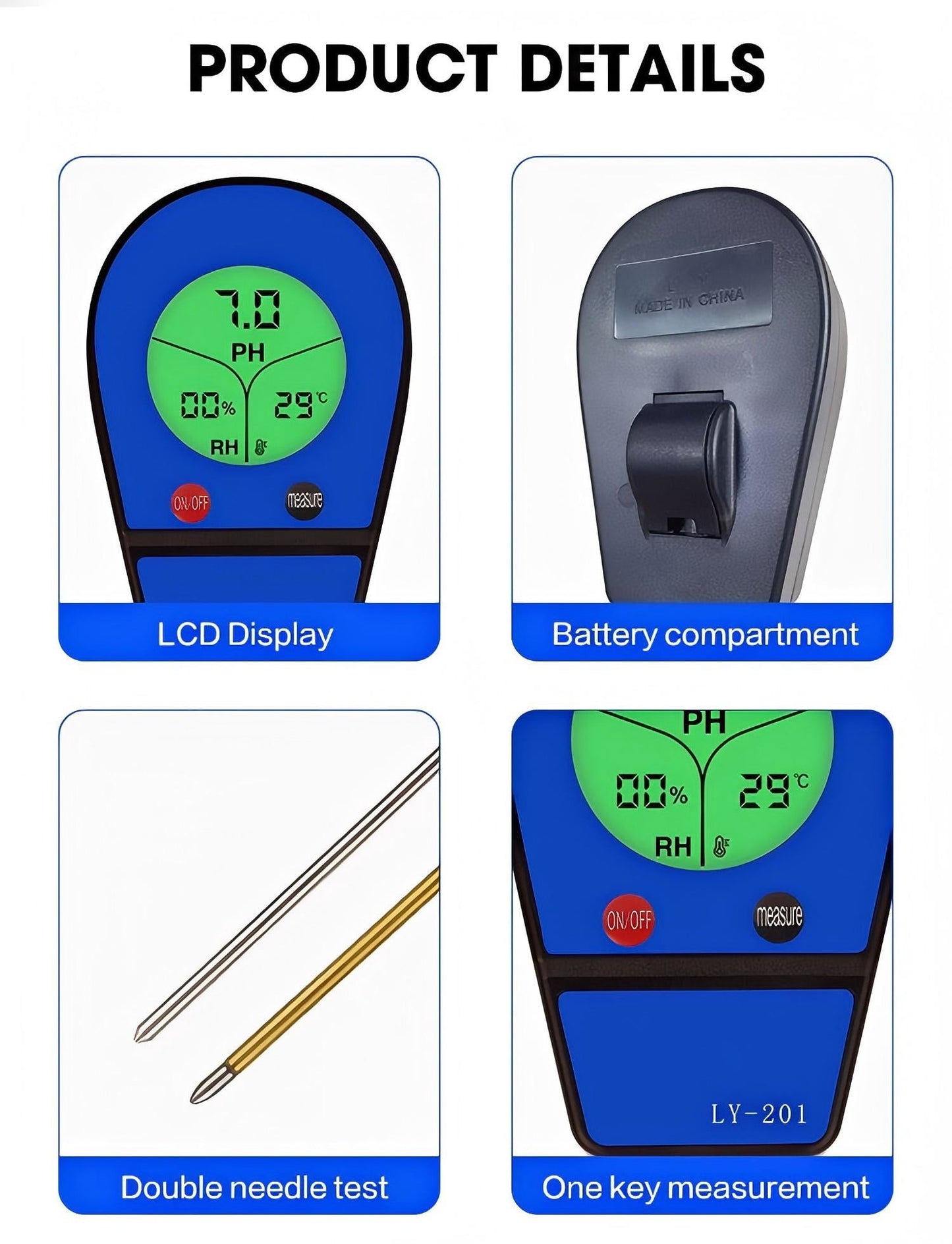 CNDRLEF 3-in-1 Soil Moisture Meter, Digital PH Meter for Soil, Temperature & Moisture Tester with Backlight LCD,Display for Gardening, Farming and Outdoor Plants
