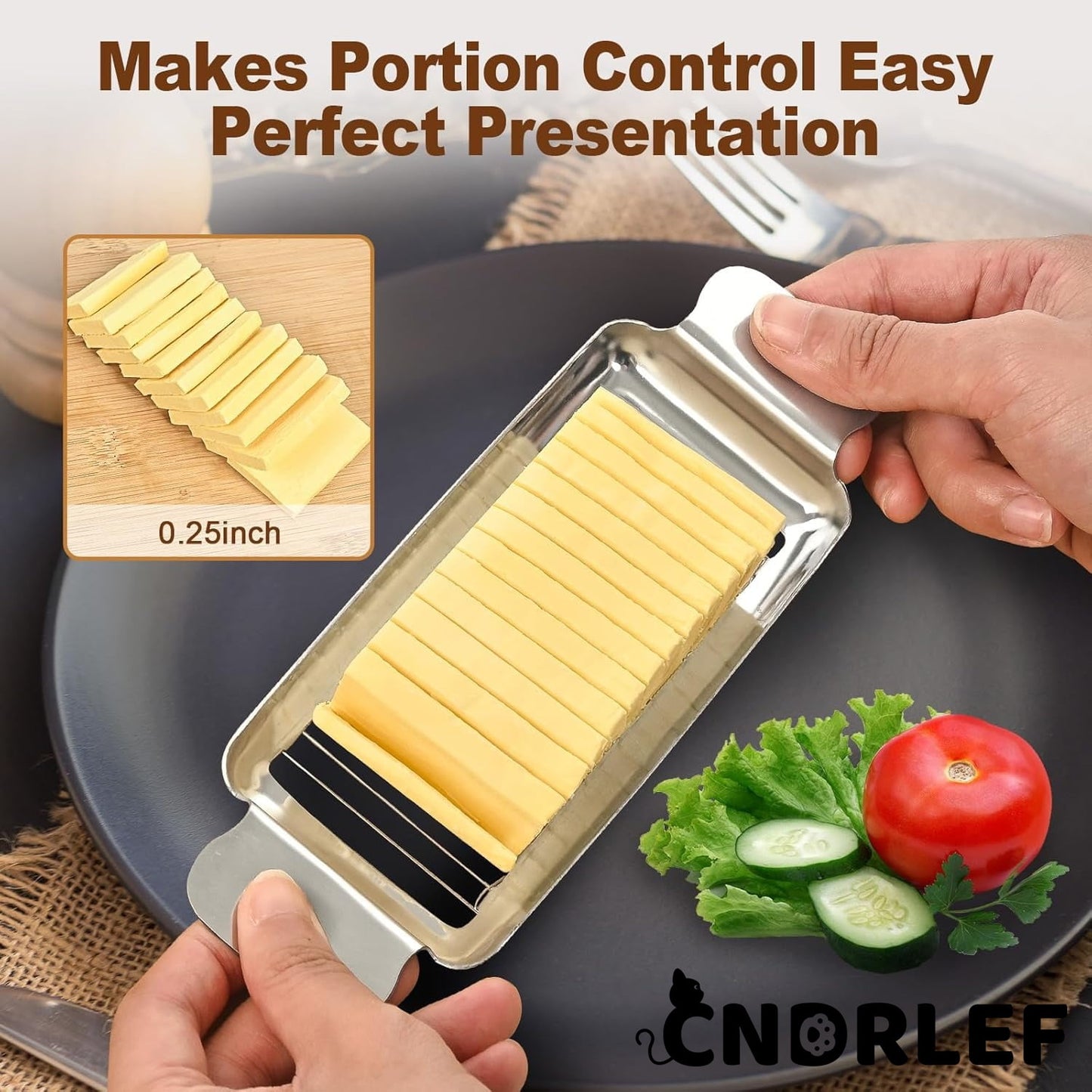 CNDRLEF Stainless Steel Cheese and Butter Slicer - Multipurpose Cutter for Blocks, Dishwasher Safe