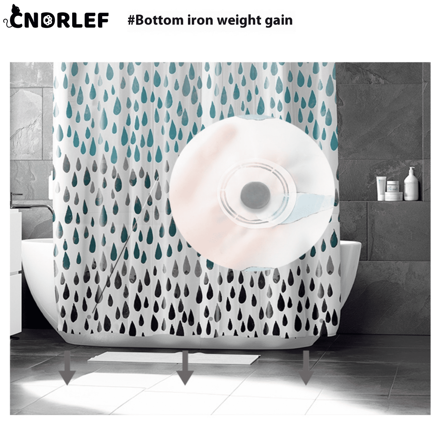 CNDRLEF Shower Curtain Liner, 4G PEVA Square Shower Liner, Plastic Waterproof Shower Curtains, 72x72 inch with Grommet Holes 3 Magnetic Weights Waterdrop pattern