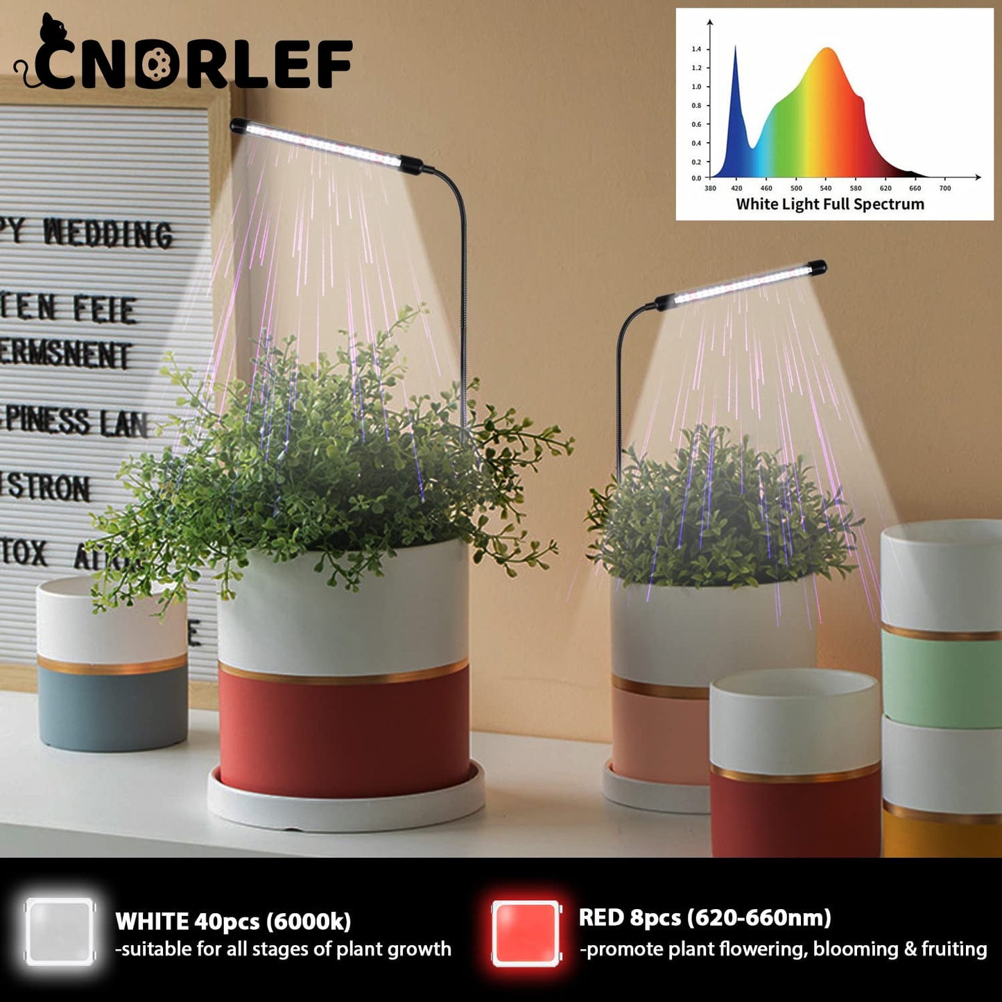 CNDRLEF 6000K Full Spectrum Grow Light for Indoor Plants, Gooseneck Plant Lamp with Auto On/Off Timer & 5 Dimming Modes