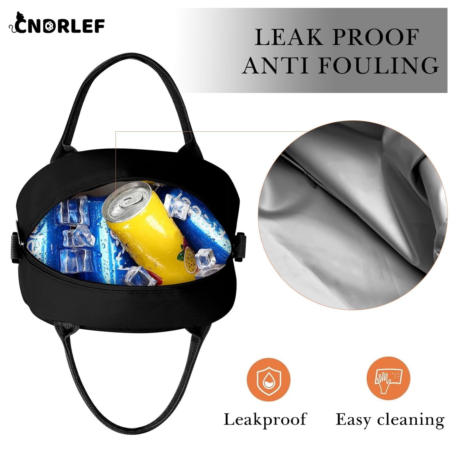 CNDRLEF Insulated Lunch Bag for Men & Women - Leakproof Cooler Tote with Shoulder Strap, Water Resistant Reusable Lunch Box for Work, Picnic, Beach, Travel (Black)