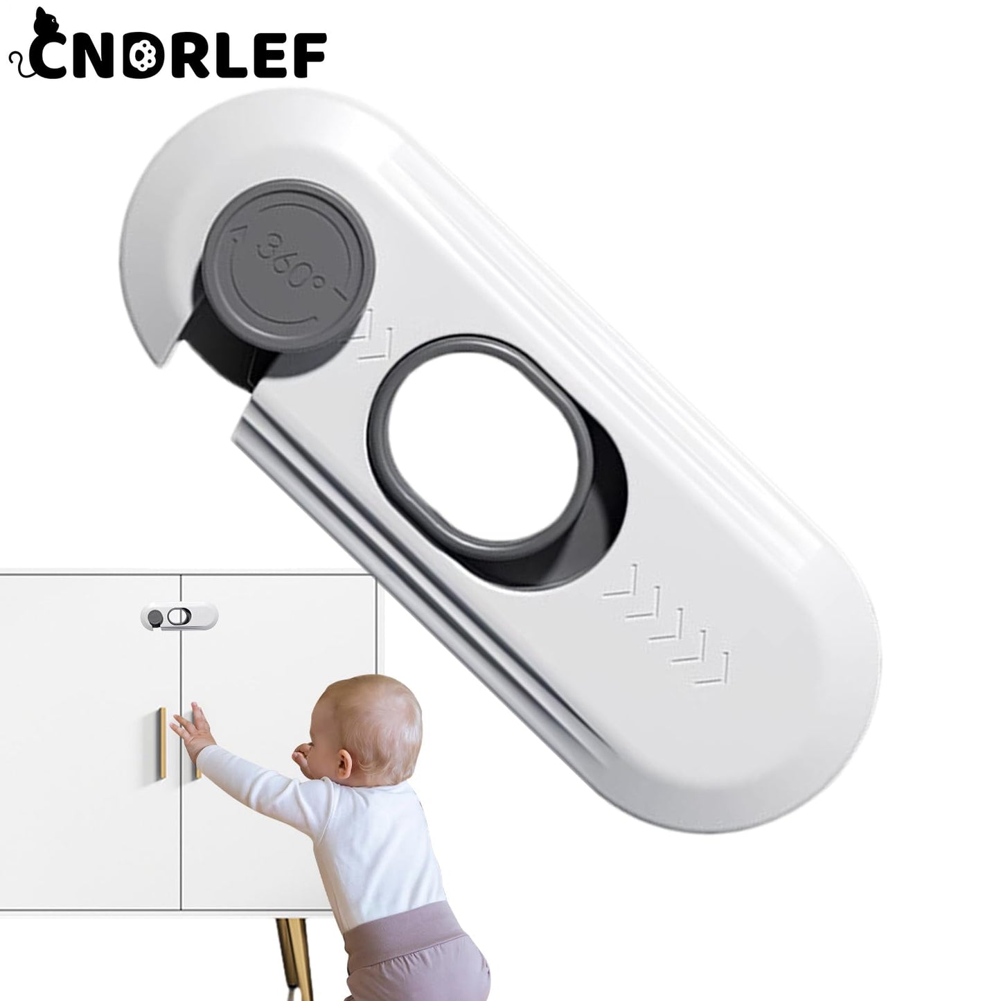 CNDRLEF Childproof Cabinet Locks 5 Pack - No Drill Adhesive Safety Latches for Cabinets, Drawers, Fridge, Pantry & Closet, Baby Proofing White