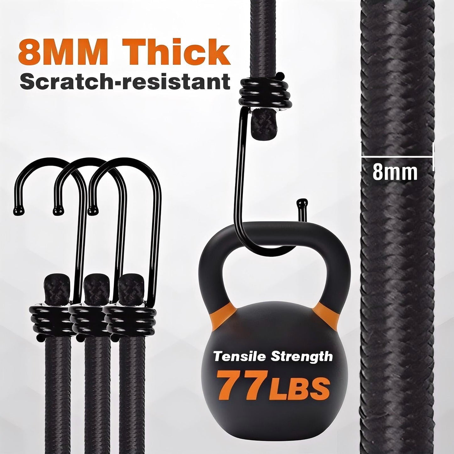 CNDRLEF 12-Pack Heavy Duty Bungee Cords with Hooks, 8mm Elastic Rope Set for Outdoor, Camping, Bike Tarp, Luggage & Storage (5x15.7in, 5x23.6in, 2x35.4in) - 77LBS Tensile Strength