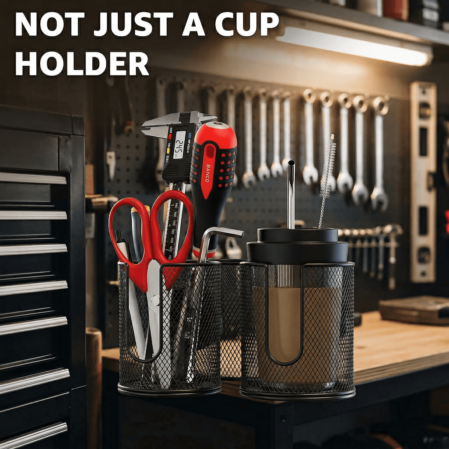 CNDRLEF Magnetic Cup Holder, Heavy Duty Metal Drink Holder with Strong Magnet Base, Fits 10-40 oz Bottles, Cans & Mugs up to 3.5 in, Black