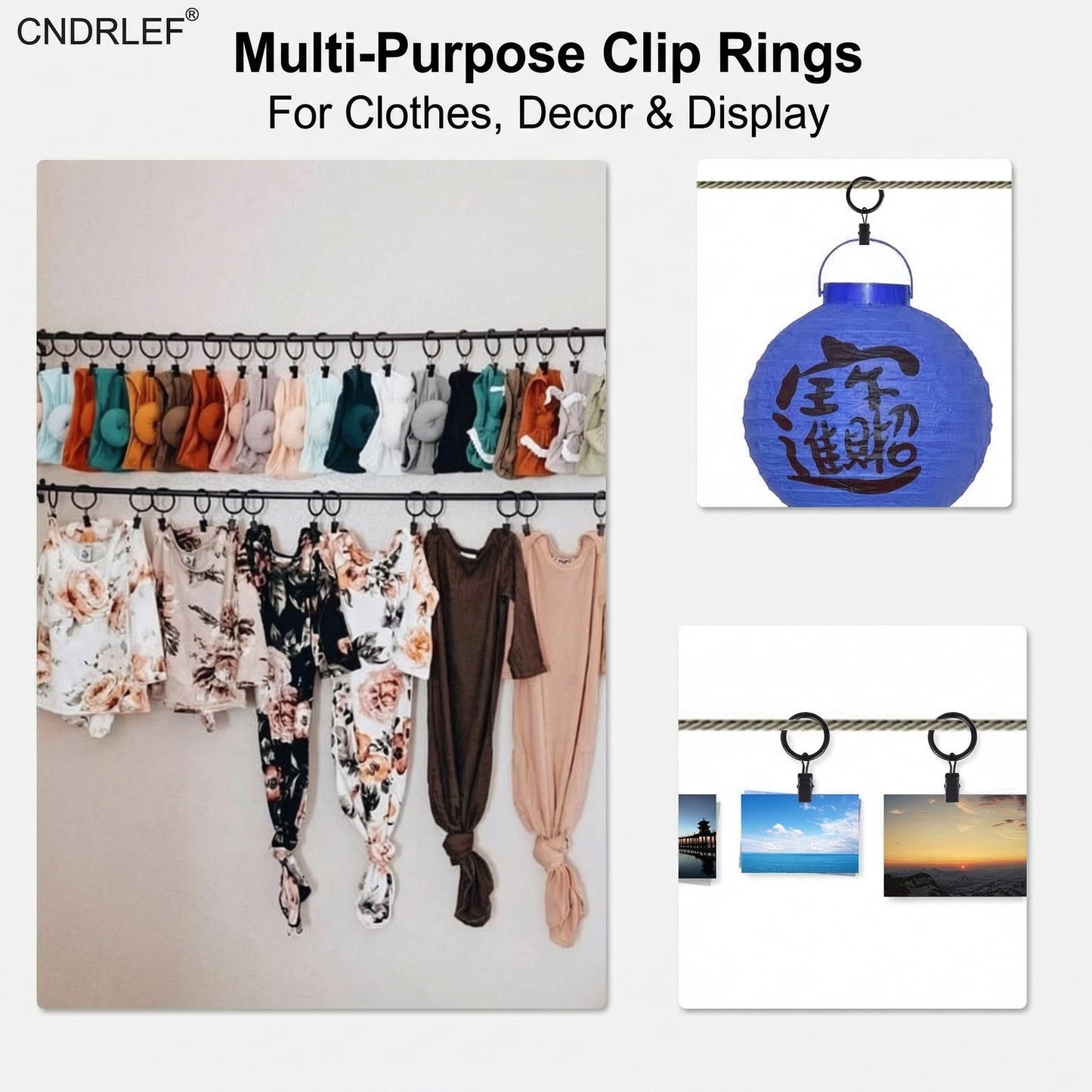CNDRLEF Curtain Rings with Clips, 40 Pack Heavy Duty Black Drapery Clip Rings, Metal Curtain Clip Rings for Curtains, Drapes, Photos and Home Decor, 1.26 in Inner Diameter