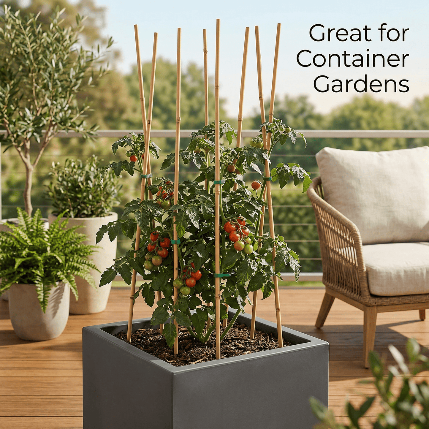 CNDRLEF Natural Bamboo Plant Stakes, 18 Inch Garden Support Sticks for Tomatoes, Orchids, Peppers & Potted Plants, 20 Pack with 20 Twist Ties