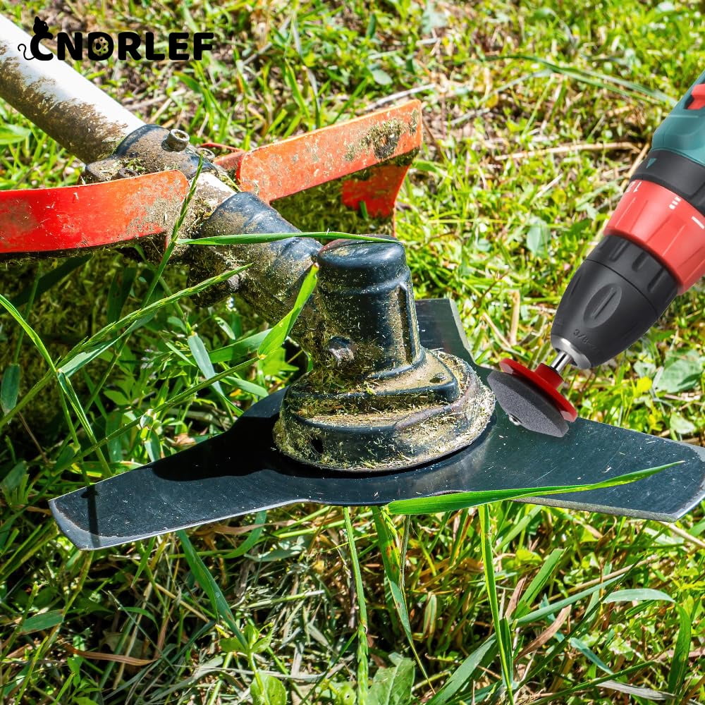 CNDRLEF 4-Pack Deep Blue Lawn Mower Blade Sharpener for Power Drills - Universal Sharpening Kit for Lawnmower, Tractor & Garden Tools