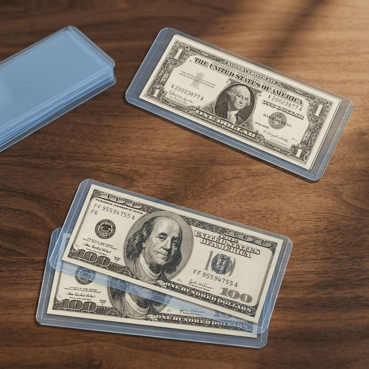 CNDRLEF 24 Pack Dollar Bill Sleeves, Clear Semi-Rigid PVC Currency Holders, Waterproof Money Protectors for Collectors, 6.8 x 2.9 in, Top-Load