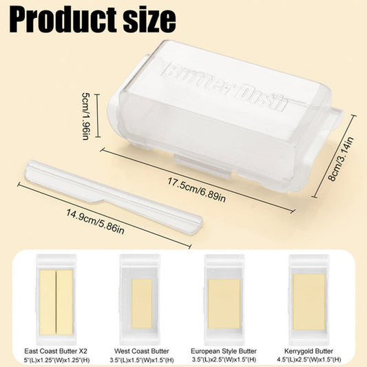 CNDRLEF Butter Dish with Lid , Transparent Butter Keeper Container for Refrigerator & Countertop, Fits East/West Coast & European Butter Sticks