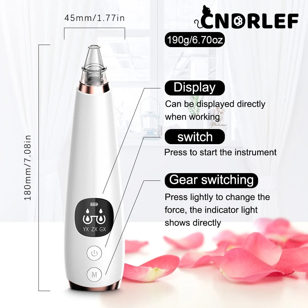 CNDRLEF  Latest Blackhead Remover Pore Vacuum Kit - 10 Pc Set w/1 Host, 5 Suction Probes, 4 Comedone Extractors, 3 Power Levels & USB Rechargeable Facial Tool