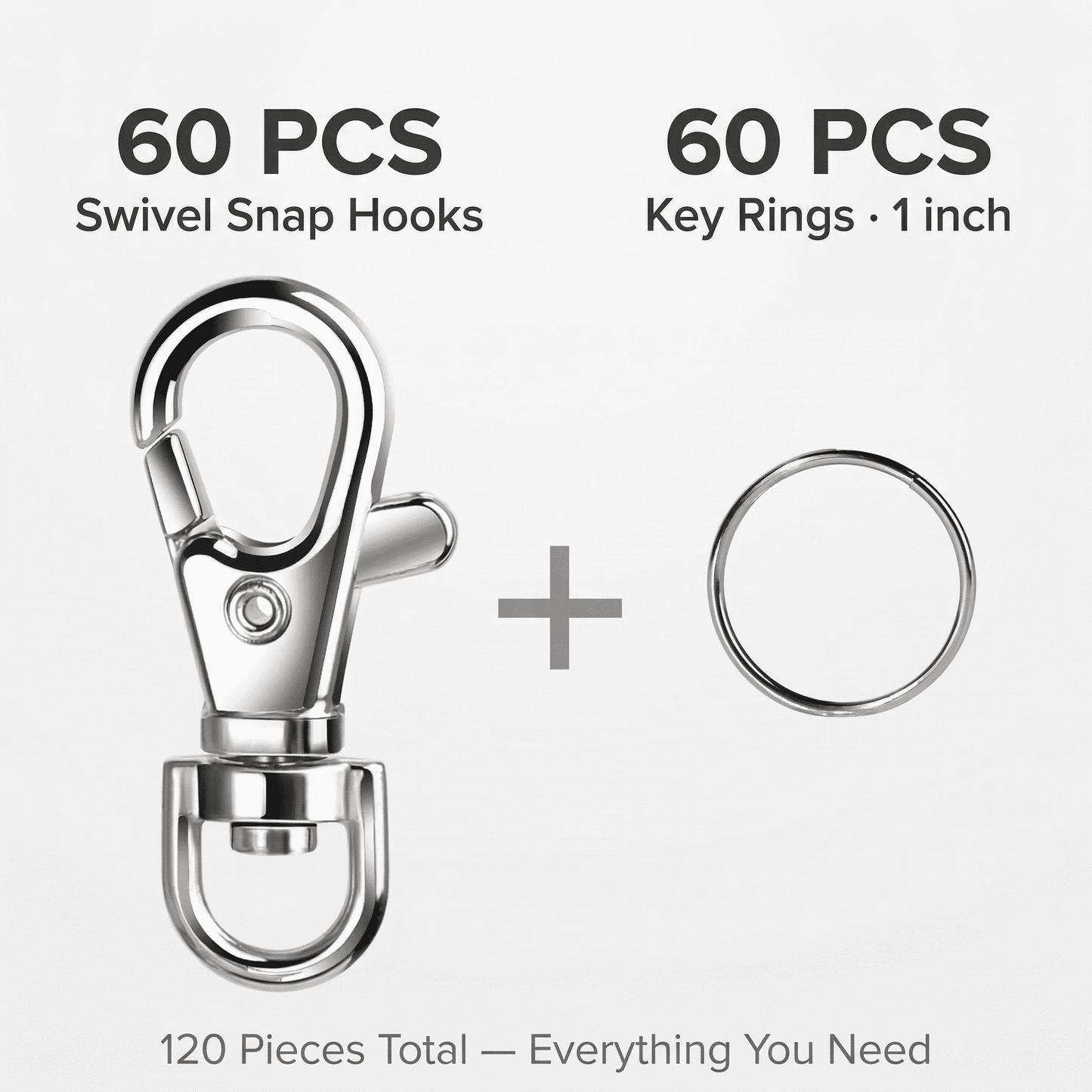 CNDRLEF 120PCS Swivel Snap Hooks with Key Rings, 35mm Lobster Claw Clasps and 25mm Split Rings for Keychains, Lanyards, Badges, DIY Crafts, Silver