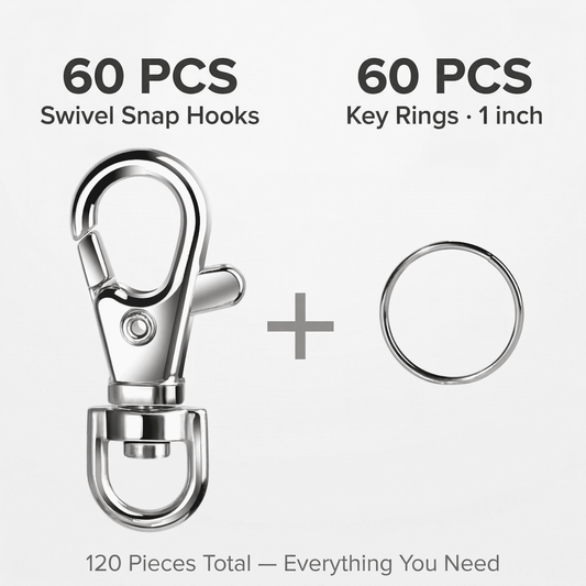 CNDRLEF 120PCS Swivel Snap Hooks with Key Rings, 35mm Lobster Claw Clasps and 25mm Split Rings for Keychains, Lanyards, Badges, DIY Crafts, Silver