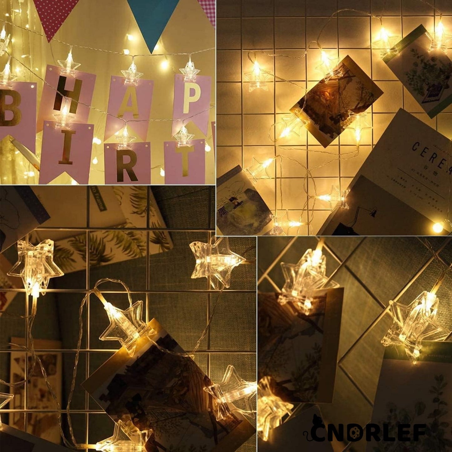 CNDRLEF Photo String Lights with Clips for Hanging: 10FT 20 LED Photo Clip String Lightsdoor Bedroom Room Dorm Wall Decor ，- Christmas Party Wedding Romantic Lighting,Star-shaped  Clip