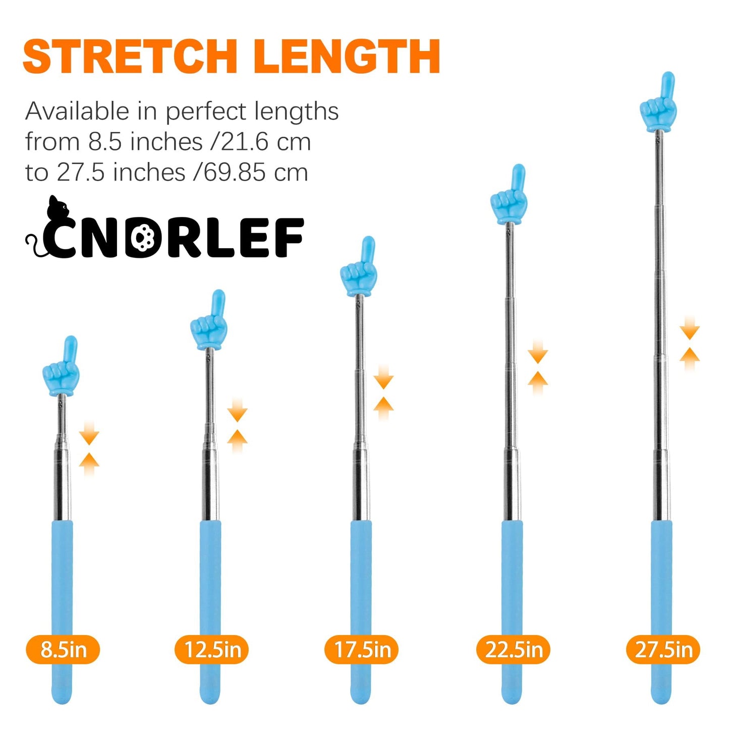 CNDRLEF 5 Pack Extendable Teacher Pointer Stick for Classroom, Presentations, Whiteboard - Telescoping Hand Pointer with 5 Colors, Sturdy & Non-Slip Grip