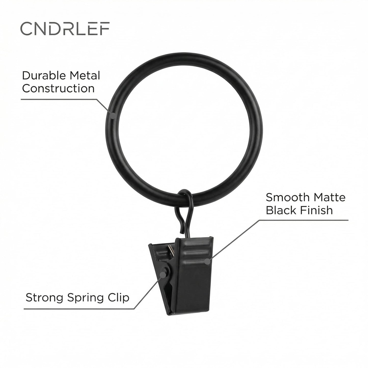 CNDRLEF Curtain Rings with Clips, 40 Pack Heavy Duty Black Drapery Clip Rings, Metal Curtain Clip Rings for Curtains, Drapes, Photos and Home Decor, 1.26 in Inner Diameter