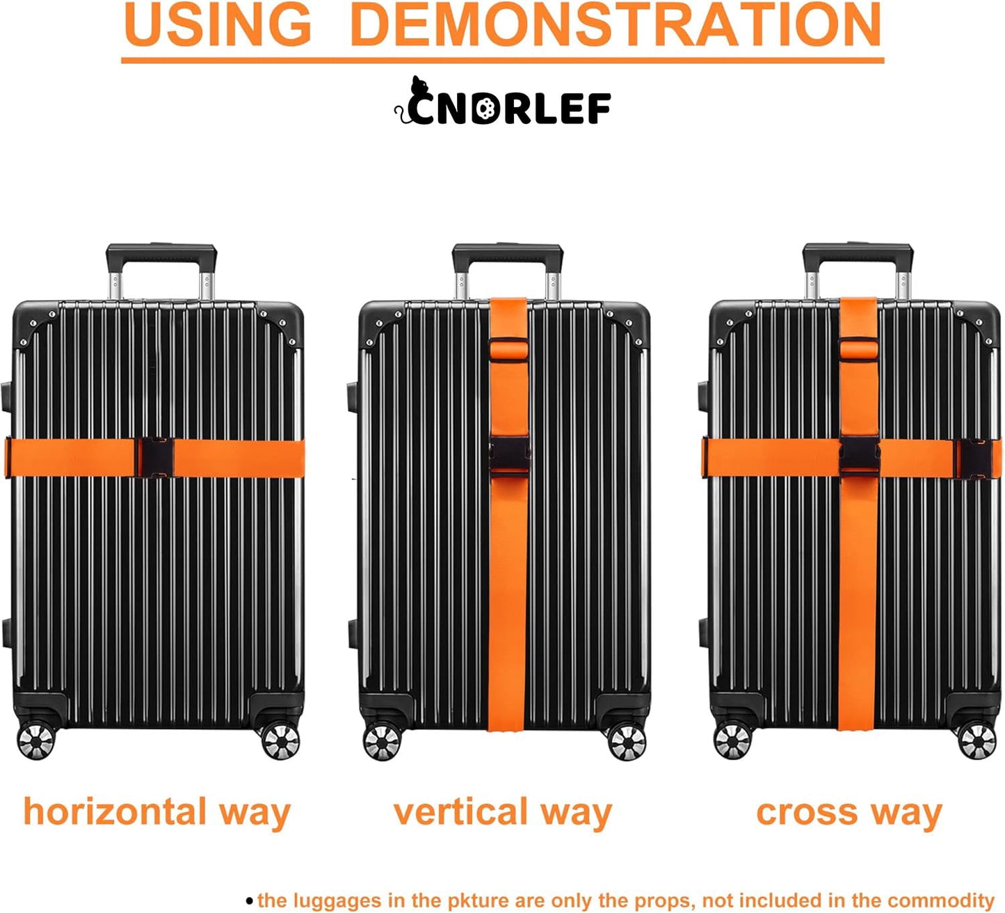 CNDRLEF Heavy Duty Luggage Straps 4-Pack for Suitcases, 2 Black + 2 Orange
