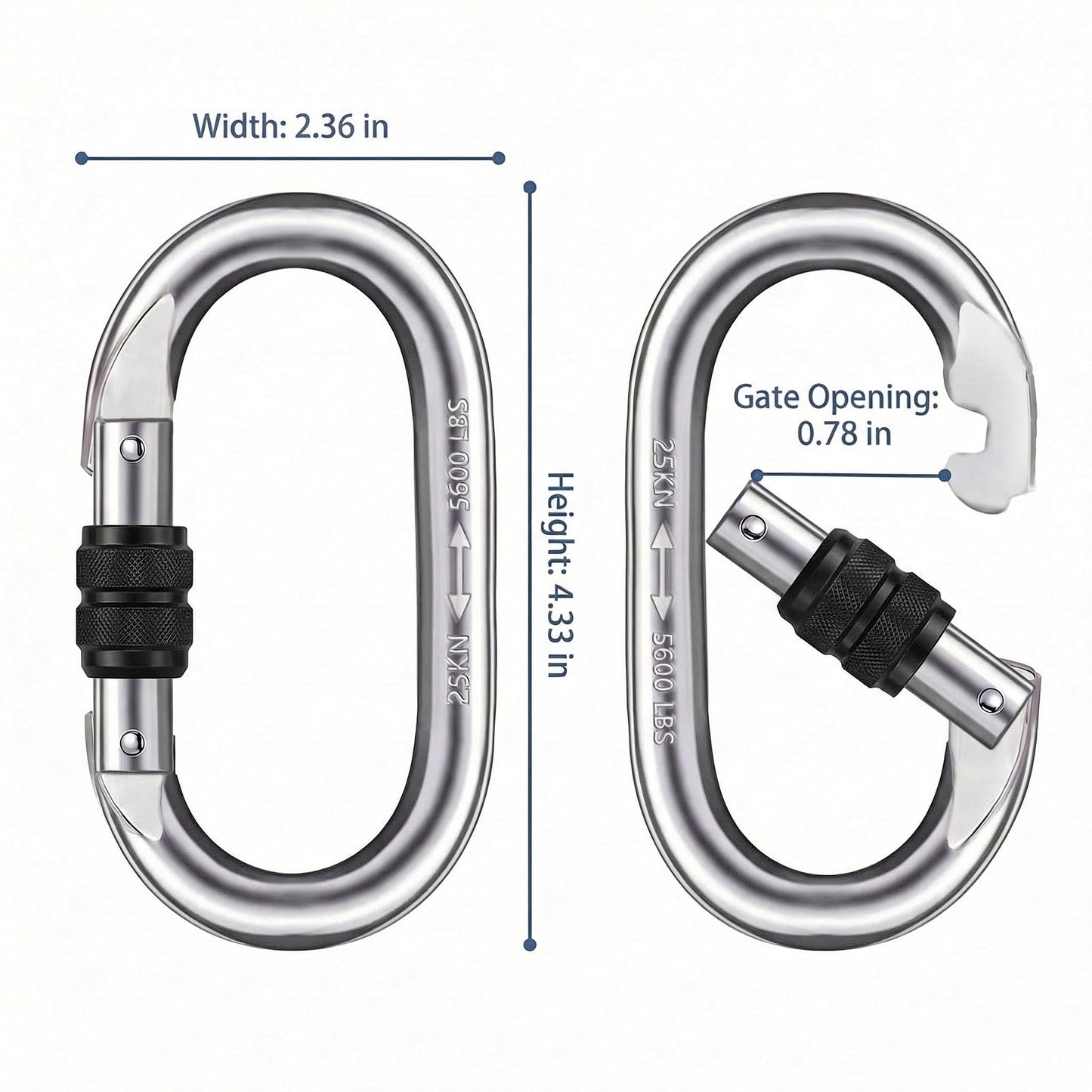 CNDRLEF Heavy Duty Locking Carabiner Clips, 25kN / 5600 lbs Screw Lock Metal Carabiners with Knurled Anti-Slip Sleeve, O-Shape for Hammocks, Camping, Gear Storage, Hanging Chair, 2 Pack