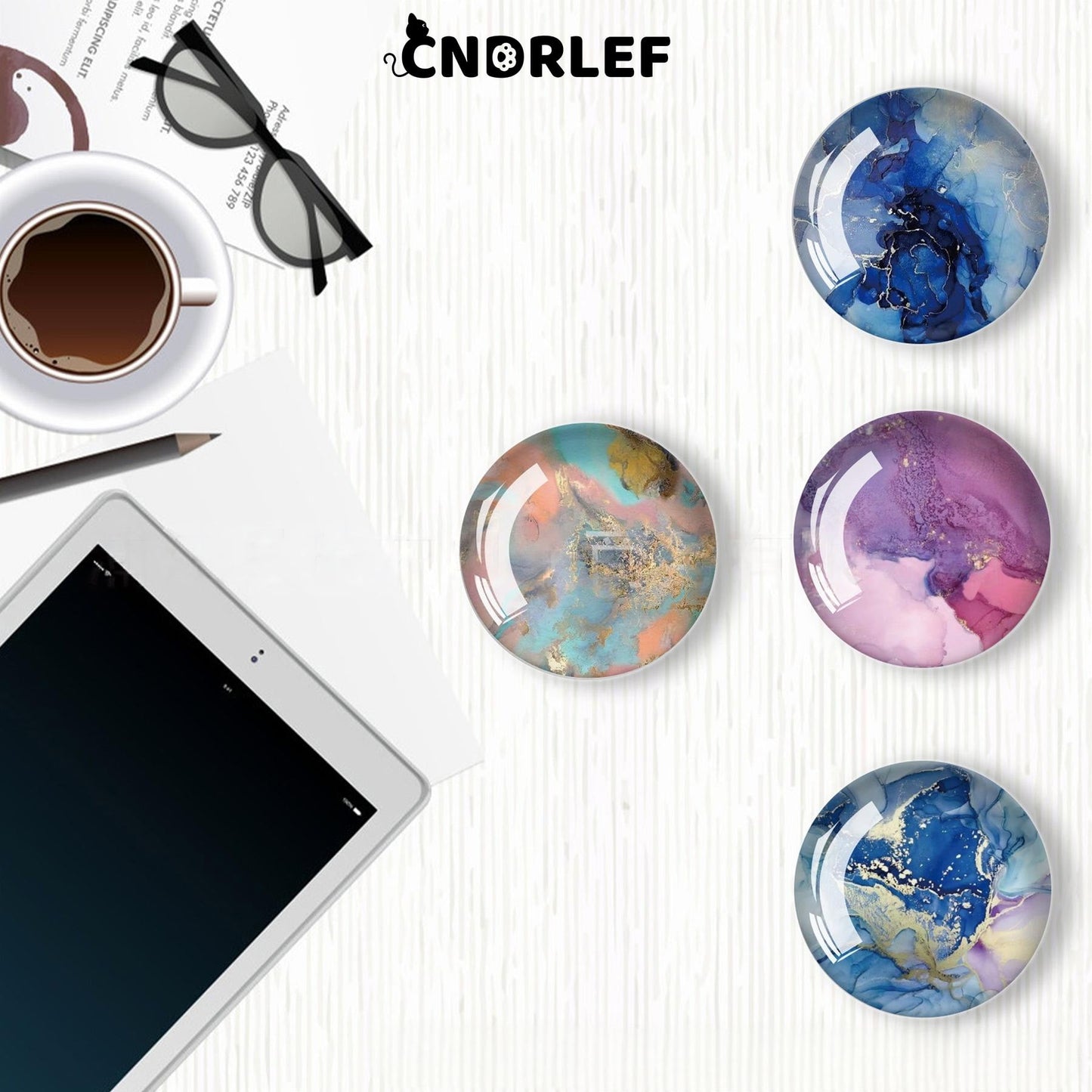 CNDRLEF 12PCS Round Marble Fridge Magnets, Strong Magnetic Fluid Art Refrigerator Magnets for Whiteboard, Cabinet, Locker, Office Decor