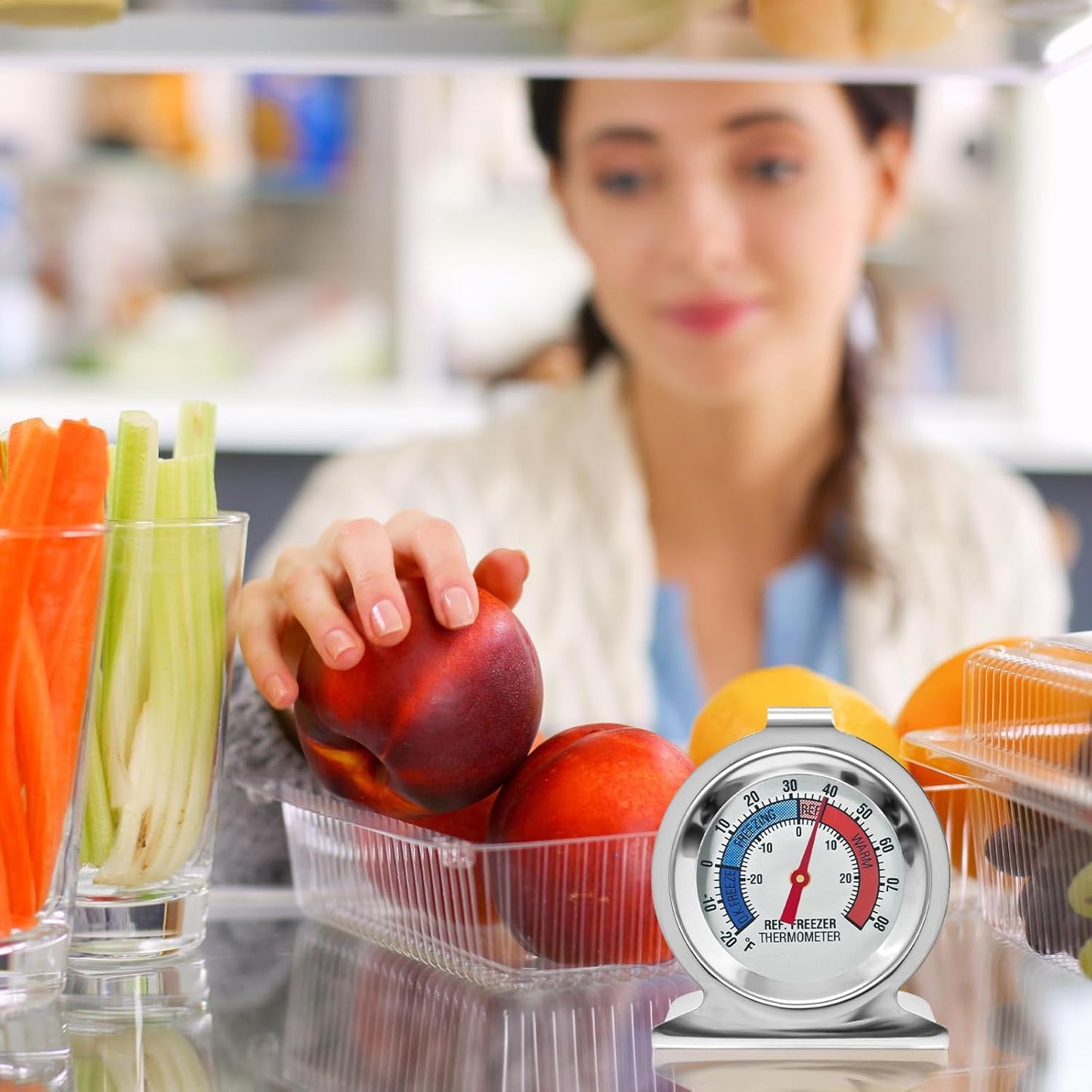 CNDRLEF Large Dial Refrigerator Freezer Thermometer, 4 Pack - Easy-Read Hanging or Standing Dual Mount Fridge Freezer Thermometers for Accurate Temp