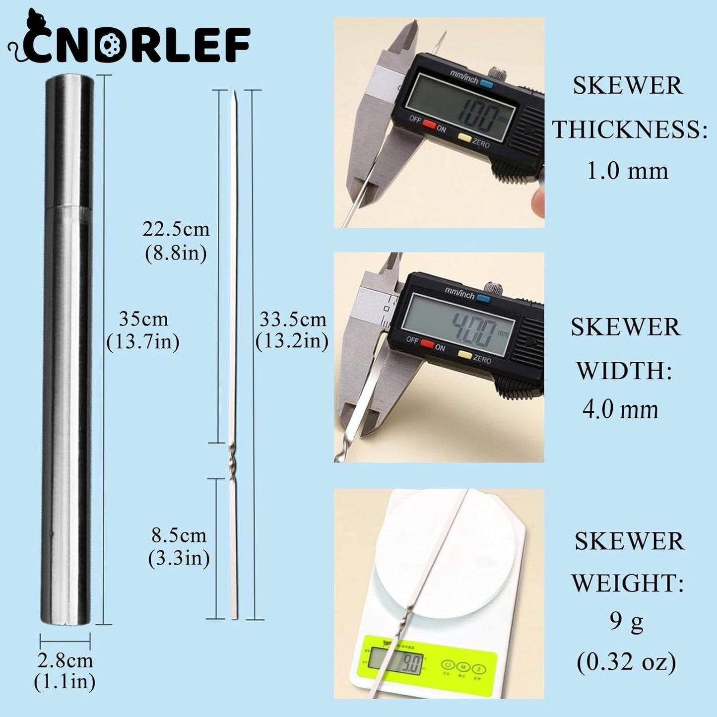 CNDRLEF 20PCS 13inch Stainless Steel BBQ Skewers, Reusable Grilling Skewer Sticks with Portable Tube Case for Outdoor Cooking & Barbecue Party