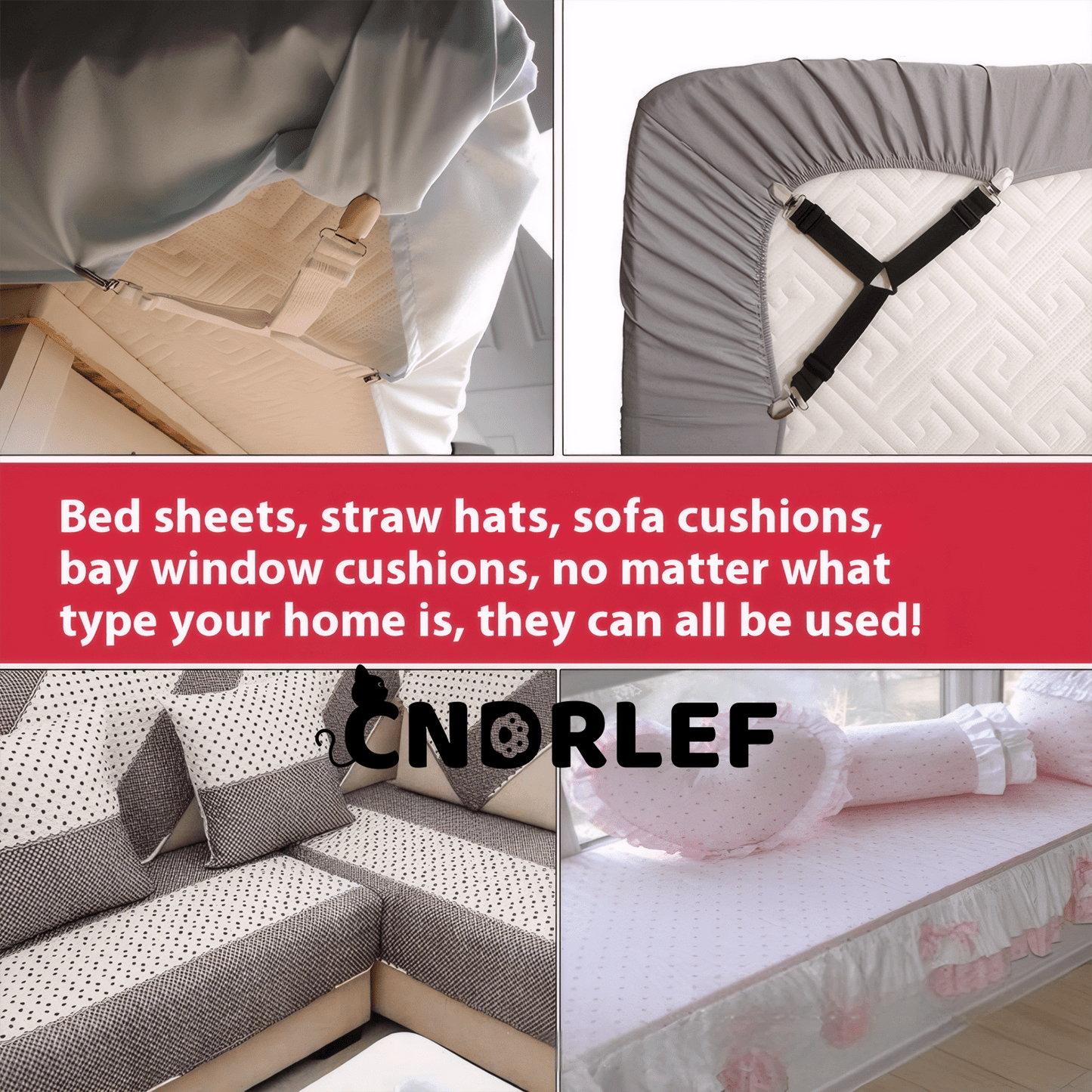 CNDRLEF Bed Sheet Straps 6PCS - Adjustable Elastic Sheet Holders for Full Size Mattress, Non-Slip Corner Clips Keep in Place