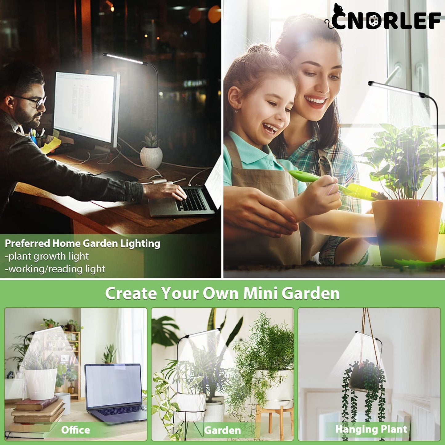 CNDRLEF 6000K Full Spectrum Grow Light for Indoor Plants, Gooseneck Plant Lamp with Auto On/Off Timer & 5 Dimming Modes