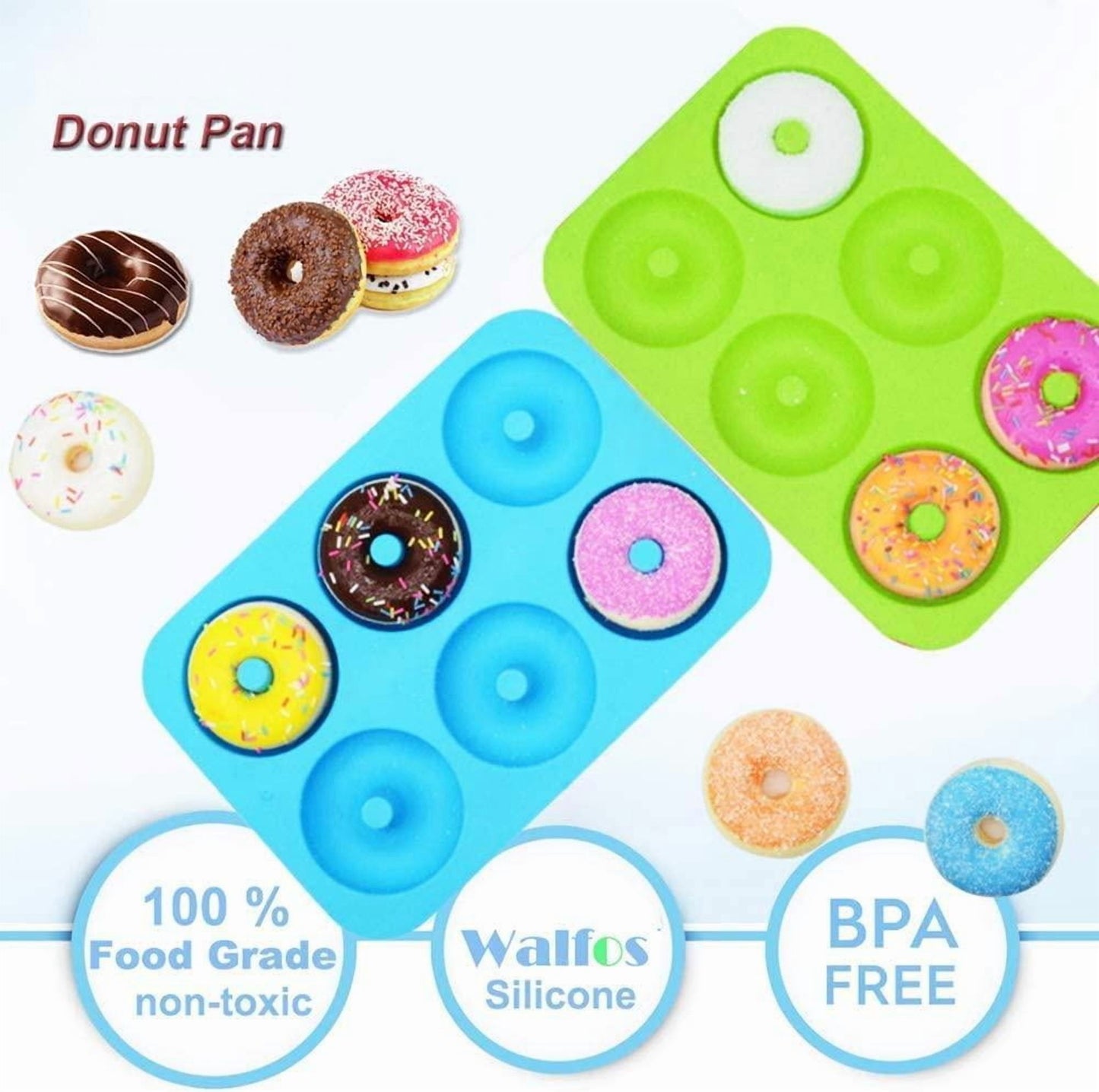 CNDRLEF Silicone Donut Pans Set of 2, Non-Stick Donut Mold for Baking, BPA Free, Dishwasher Safe, Heat Resistant Doughnut Pan for Homemade Cake, Bagels, Biscuits
